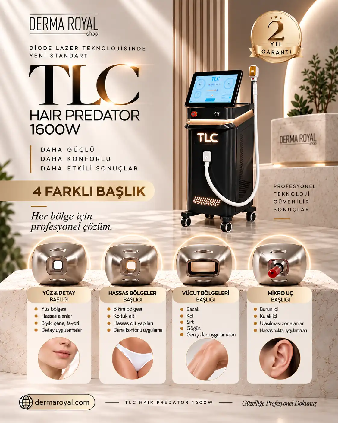 TLC Hair Predator 1600W Profesyonel Diode Lazer Cihazı – 4 Başlıklı 1