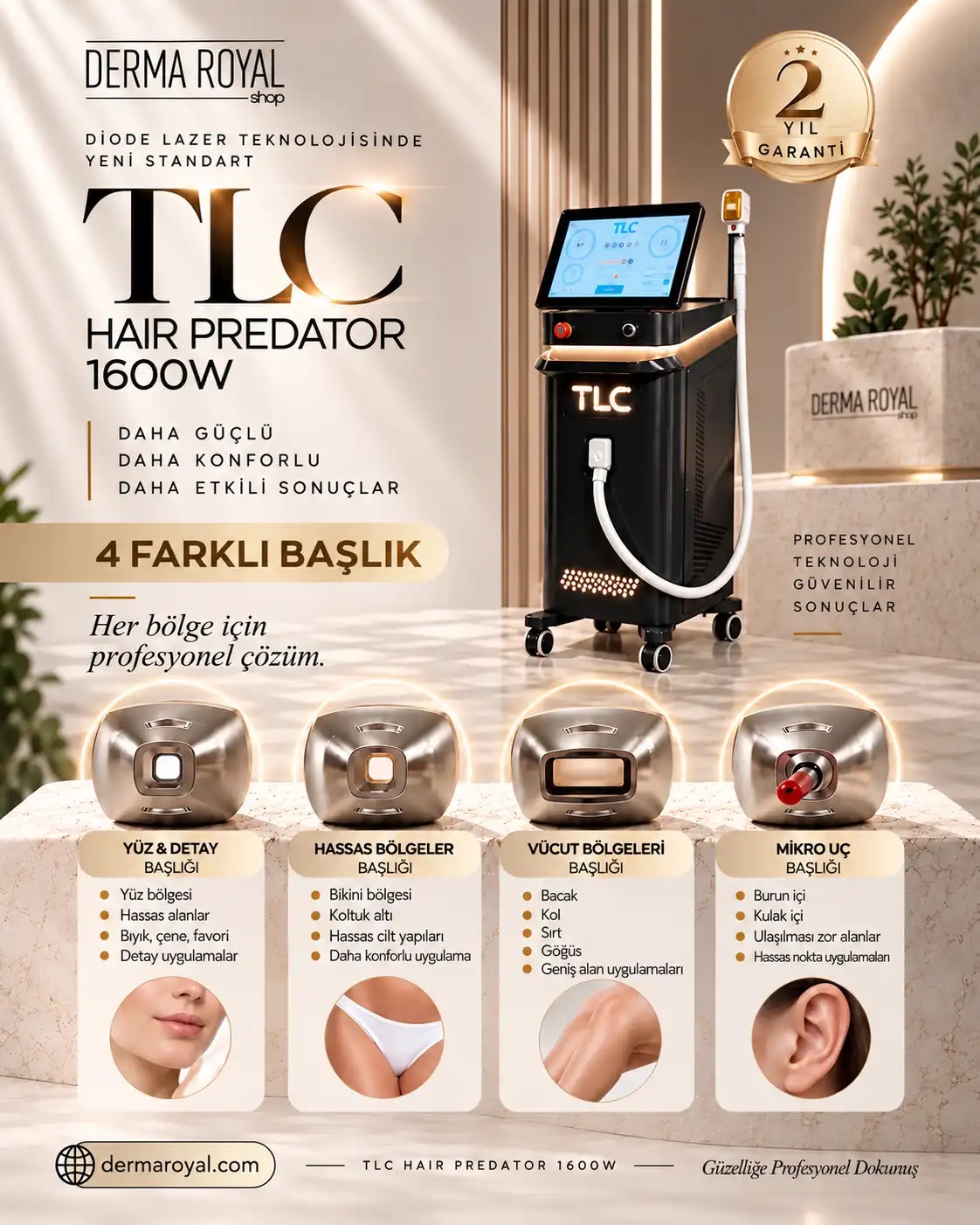 TLC Hair Predator 1600W Profesyonel Diode Lazer Cihazı – 4 Başlıklı
